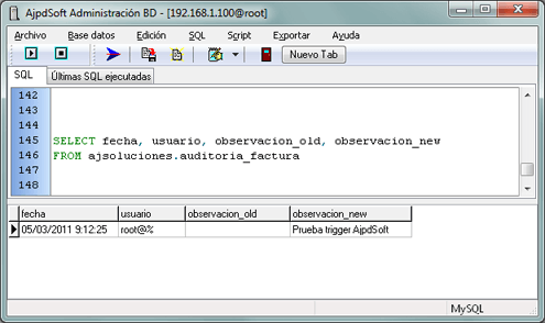 AjpdSoft Crear trigger para auditora de modificaciones en una tabla de una base de datos MySQL