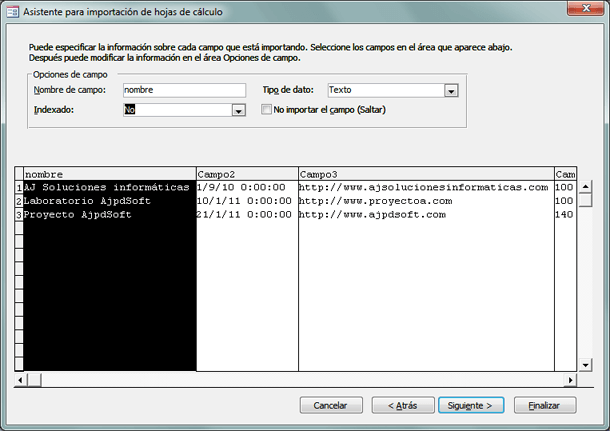 AjpdSoft Importar fichero de Excel xls xlsx a Access mdb mdbx