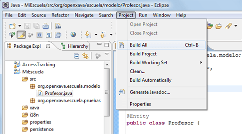Modificar proyecto MiEscuela de OpenXava, probando las características de OpenXava