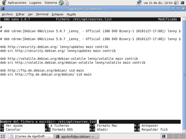 AjpdSoft Actualizacin del sistema operativo GNU Linux Debian, aadir fuentes a sources.list