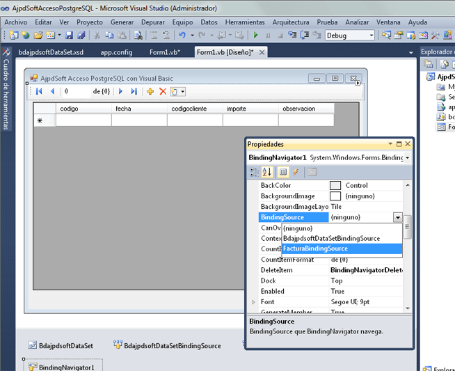AjpdSoft Desarrollar aplicacin con Visual Basic .Net de Visual Studio 2010 con acceso a PostgreSQL