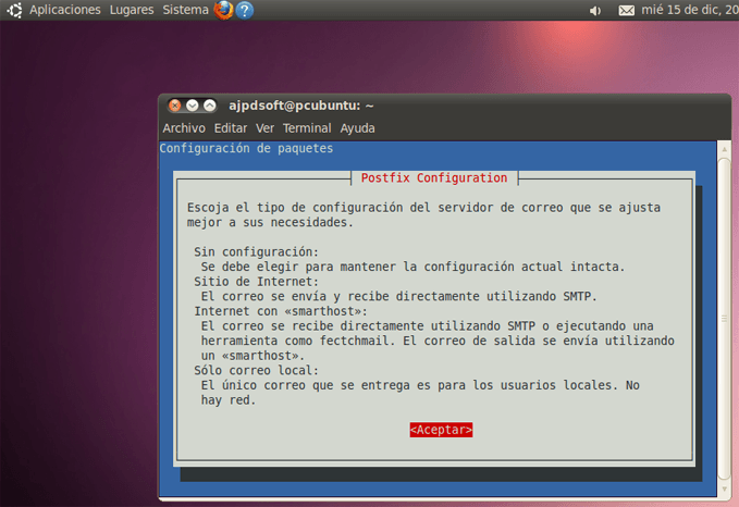 AjpdSoft Instalar agente de transporte de correo Postfix en GNU Linux Ubuntu