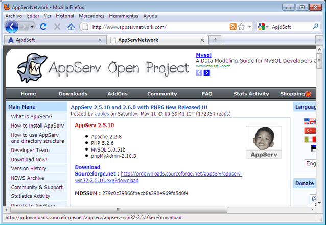 AjpdSoft Montar un servidor web y un sitio web en un equipo con Windows 7 con AppServ y Joomla