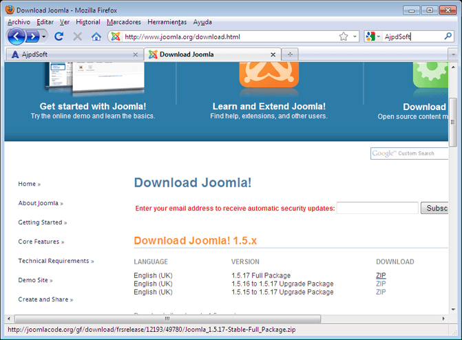 AjpdSoft Montar un servidor web y un sitio web en un equipo con Windows 7 con AppServ y Joomla - Instalar Joomla