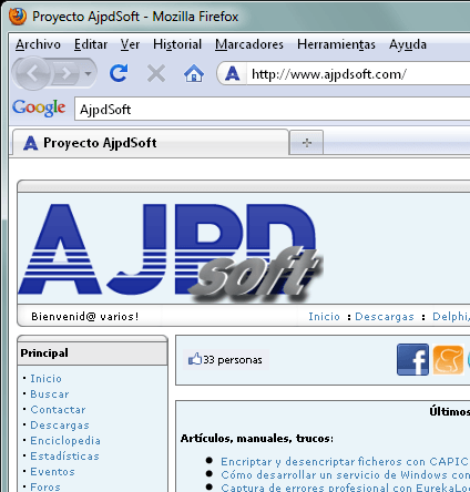 AjpdSoft Nuestro sitio web en las redes sociales Facebook, Twitter, Mename, Buzz, Blogger